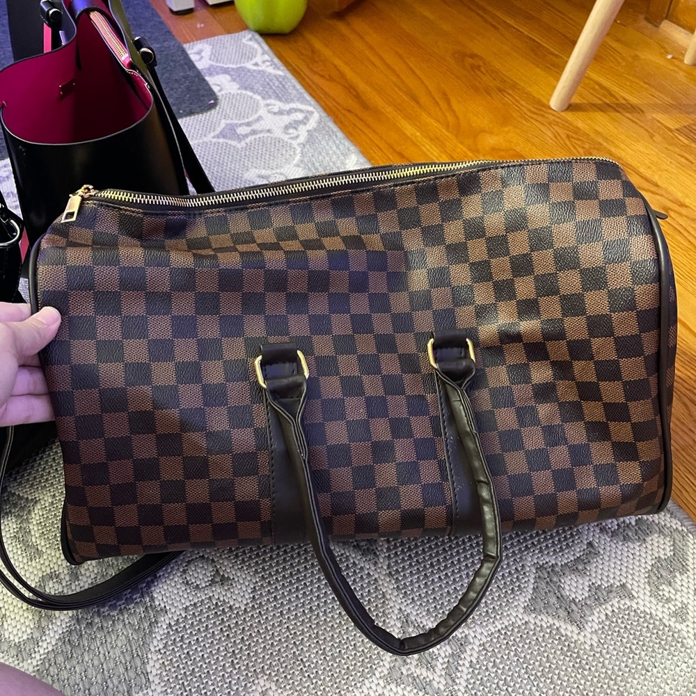 Loralies Brown Checked Duffle Bag